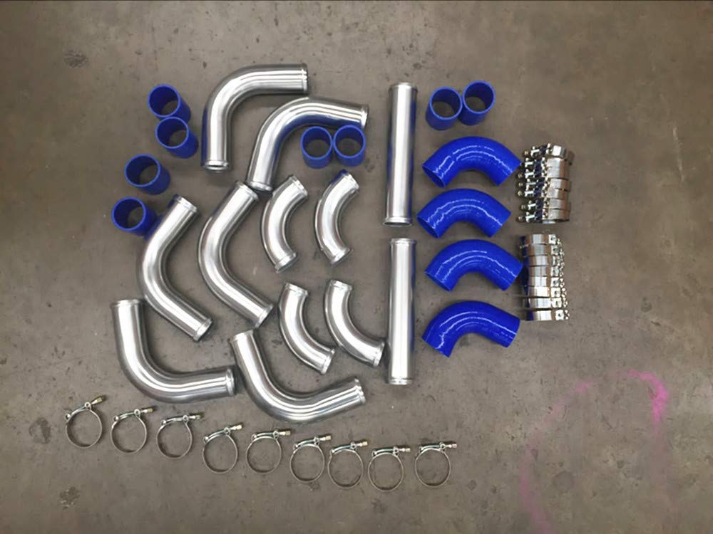 Universal Ladeluftkühler, 64 mm, Aluminium, Turbo-Rohrleitung, blau, T-Klemmen-Set von GPI Racing