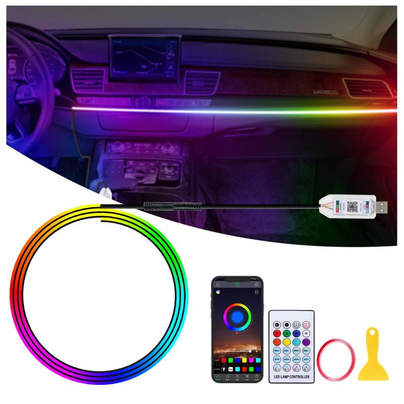 GPJYD Acryl Auto LED Innenbeleuchtung, RGB Ambientebeleuchtung Auto Strip 110cm 146LEDs mit 219 Szenen-Optionen, APP-Steuerung, USB-Port A uto innenraumbeleuchtung für Geschenke für Männer Frauen von GPJYD