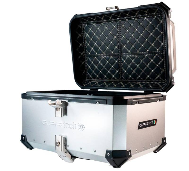 GPR Tech Kompatibel mit 800 MT Touring 2022/2023 e5 Top Case ALPI-Tech 45 LT. Silber Top Case aus Aluminium, Farbe Silber mit spezieller Platte inklusive, Fassungsvermögen 45 Liter von GPR