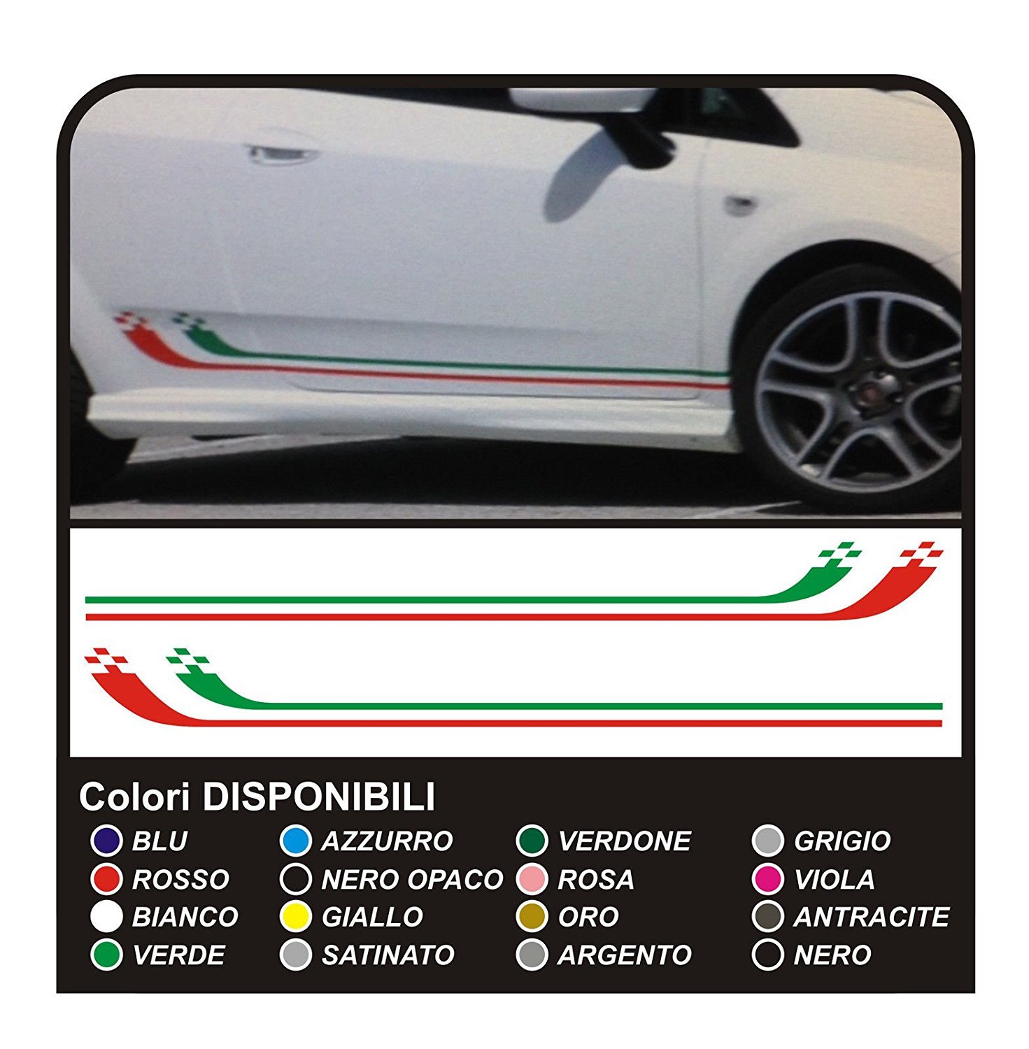 Aufkleber Grafik KIT Italien FÜR Auto 3/5 Türen SUPER Sport Tricolor KLEBESEITE (OHNE ZENTRAL Weiss FÜR Autos Weiss) von GRAFIC