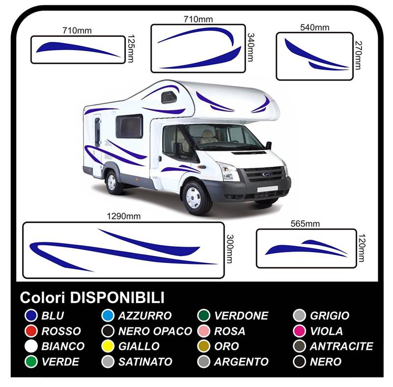 Aufkleber für Camper Grafik Vinyl Aufkleber Aufkleber Set Camper Van RV Caravan Wohnmobil Caravan x 18 Aufkleber Kit komplett mit Aufklebern für Top-Qualität Wohnmobil Top Qualität-Grafik 17 (BLAU) von GRAFIC