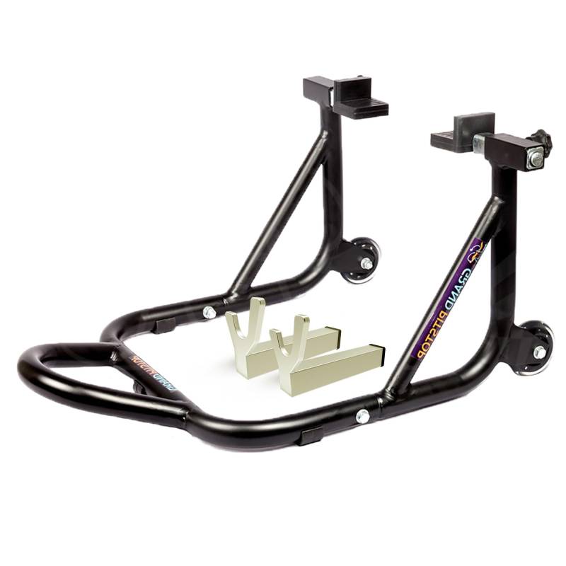 Grand Pitstop Universal Rear Paddock Stand for Bike Attached Skate Wheels with Swingarm Rest (Dismantable, Black) von GRAND PITSTOP
