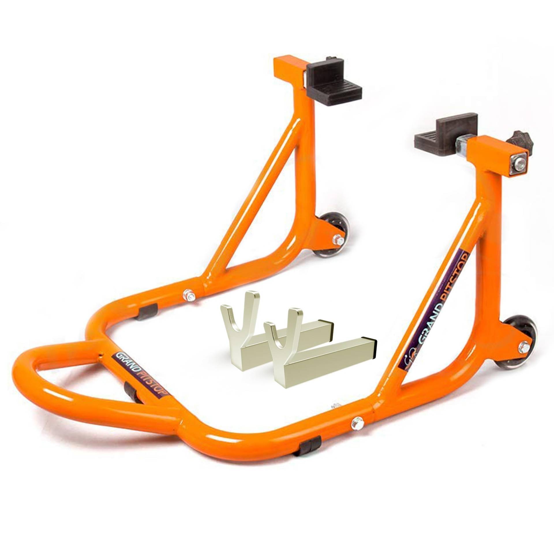 Grand Pitstop Universal Rear Paddock Stand for Motorcycle with Swingarm Rest (Dismantable with Skate Wheels, Orange, Motorcycle Weight Up to 450 Kgs) von GRAND PITSTOP