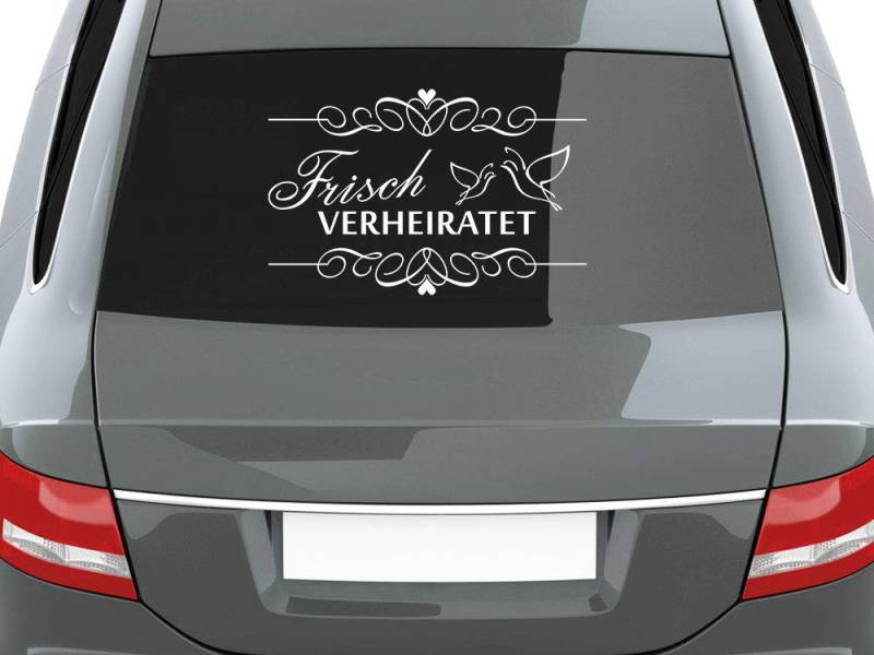 GRAZDesign Autoaufkleber Frisch verheiratet Hochzeit Autoschmuck Hochzeitsschmuck in weiß 70x45cm von GRAZDesign