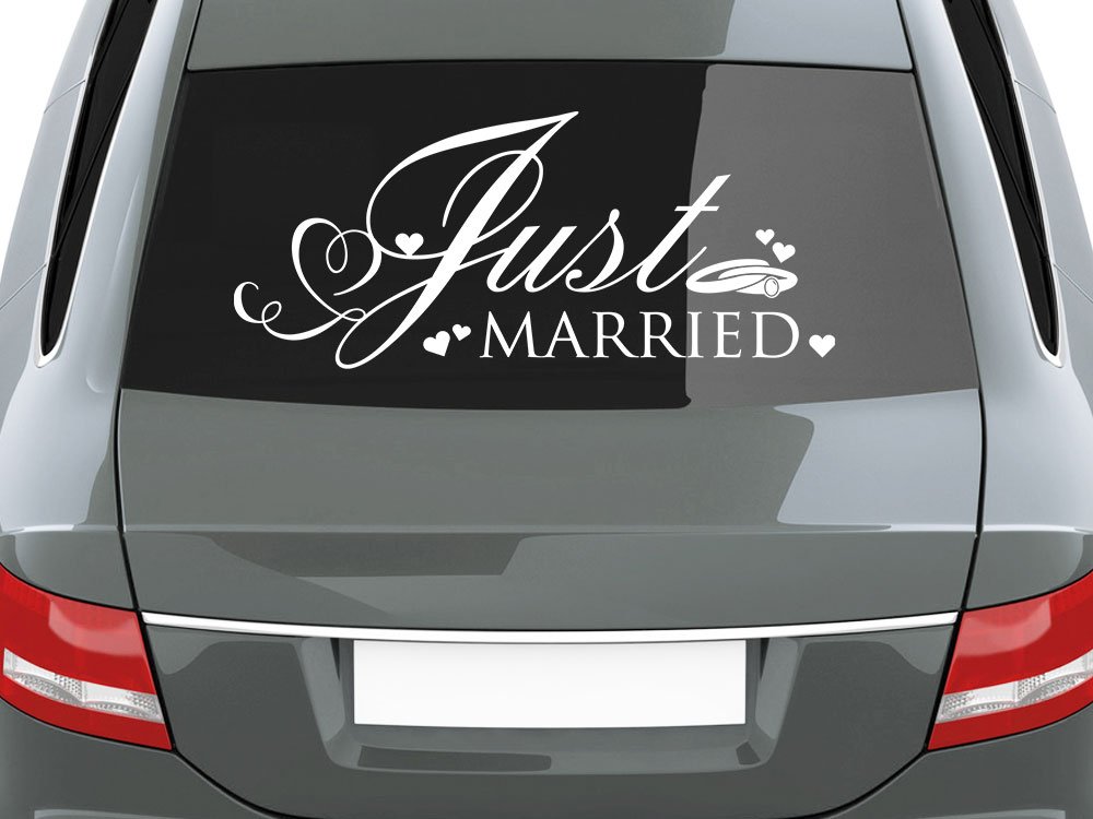 GRAZDesign Autoaufkleber Hochzeit Just Married, Aufkleber mit Herzen in weiß 70x30cm von GRAZDesign