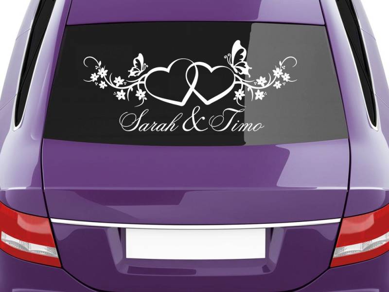 GRAZDesign Autoaufkleber Hochzeit personalisiert mit Namen Autoschmuck Auto Aufkleber Hochzeitsschmuck Deko Just Married - Nr. 15 Herzen mit Namen von GRAZDesign