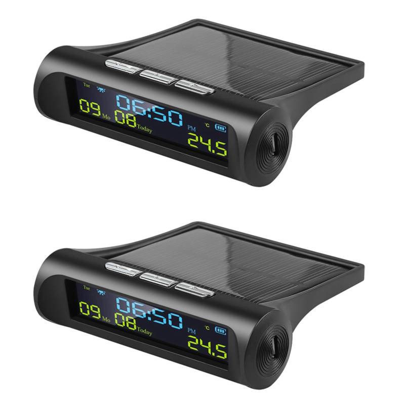 GREOHNMPAW 2X Auto Solar Digitale Uhr mit LCD Zeit Datum Temperatur Anzeige Im Auto für Die Dekoration Von PersöNlichen Auto Teilen Im Freien A von GREOHNMPAW