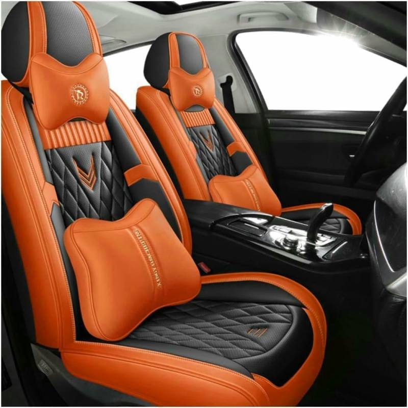 GRFERT CLLYCRSM Universal-Autositzbezug-Sets für Citroen Ds4 C4 Cactus DS5 C-Crosser C5 Aircross C4 Aircross, passend für die meisten Autos, Seitenairbag-kompatibel, Schwarz und Orange von GRFERT