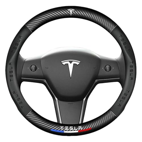 Lenkradhüllen, Für Tesla Model 3 Y S, Atmungsaktives Carbonfaser-Leder-Schutzzubehör,Shape-O von GRONGU