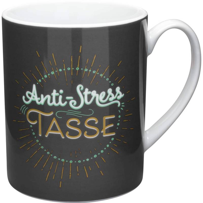 GRUSS & CO XL-Tasse Motiv "Anti-Stress" | Große Tasse aus Porzellan, Jumbo-Tasse, 60 cl, Tasse mit Spruch | Geschenk, Freund, Freundin | 47000, Schwarz von GRUSS & CO