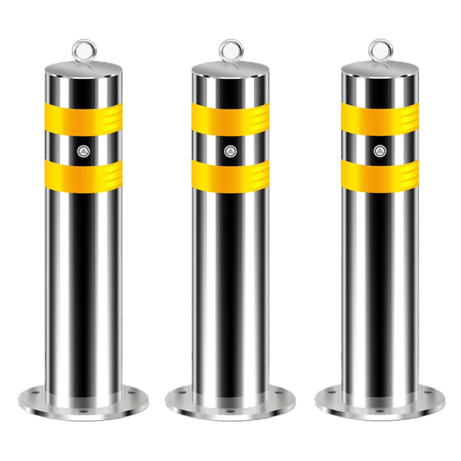 Sicherheitspoller, Absperrpfosten Mit Reflexstreifen, Parkplatzsperre Pfosten, Rammschutz-Poller, Aus Edelstahl, Geeignet Für Verkehrskontrolle Und Menschenmengenmanagement(Silver (3pcs)) von GSATREY
