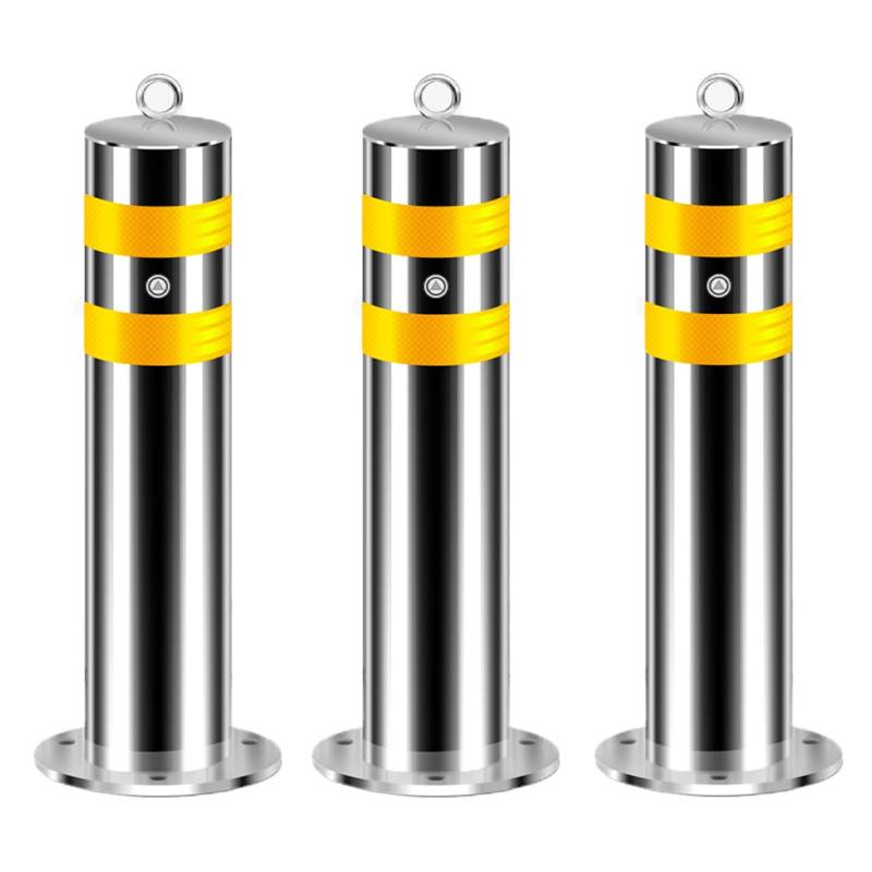 Sicherheitspoller, Absperrpfosten Mit Reflexstreifen, Parkplatzsperre Pfosten, Rammschutz-Poller, Aus Edelstahl, Geeignet Für Verkehrskontrolle Und Menschenmengenmanagement(Silver (3pcs)) von GSATREY