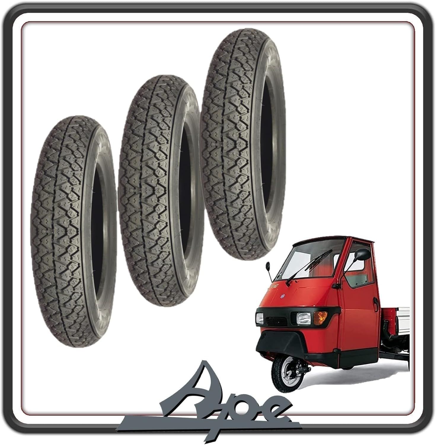 Set mit drei Reifen für Reifen und Radkappen, kompatibel mit Piaggio für Ape 50, alle Modelle. von GSC RICAMBI SRL