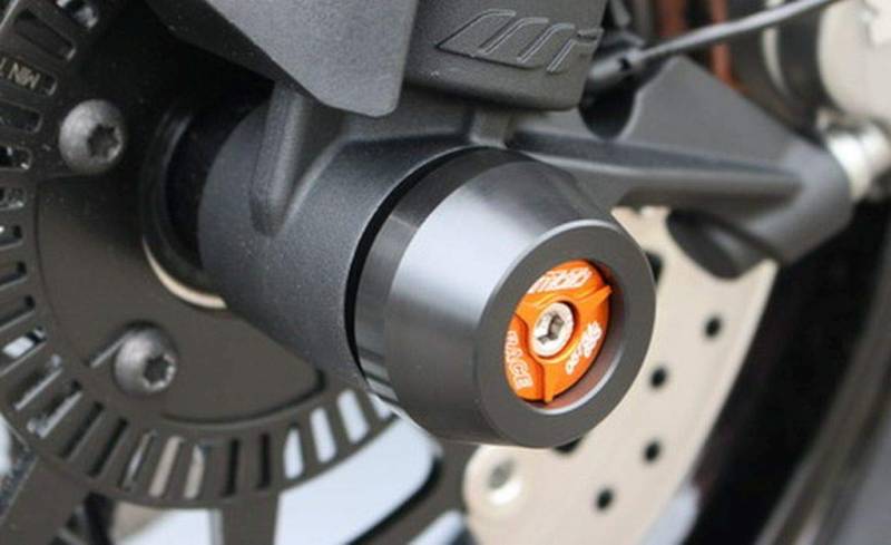 GSG-Moto Sturzpads Vorderrad passend für KTM Duke 790 ab 2018 Inlay Orange eloxiert von GSG Mototechnik
