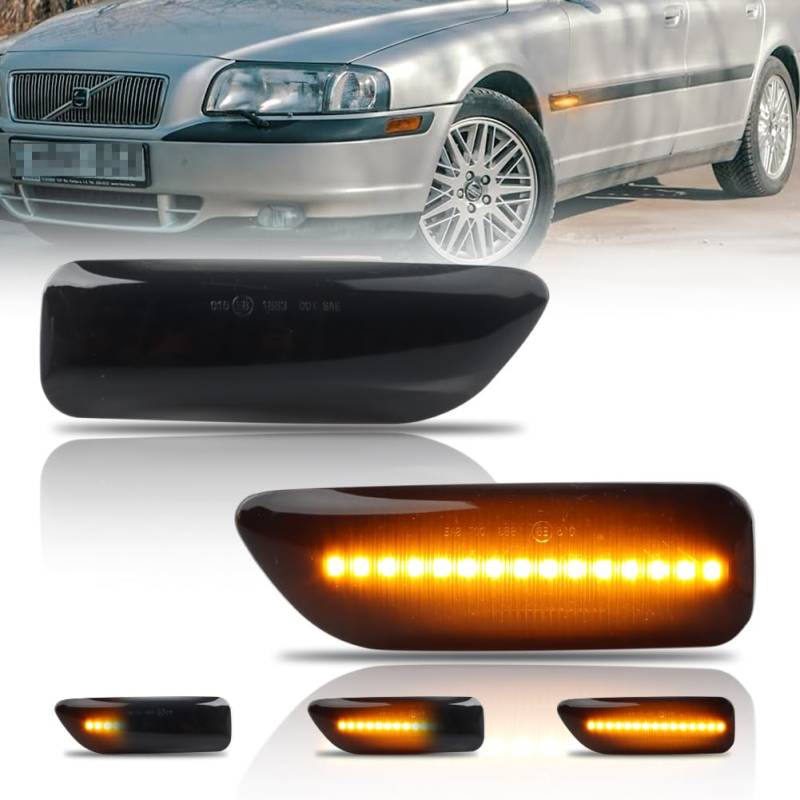 GSOWO Blinker Seitenblinker mit Can-bus Fehlerfrei 2835 SMD für Volvo S60 2000-2009, S80 1998-2006, v70 II 2000-2007, XC90 2002-2006, XC70 2000-2007, Voll-LED-Streifen Blinker, Schwarz, 2 Stücke von GSOWO