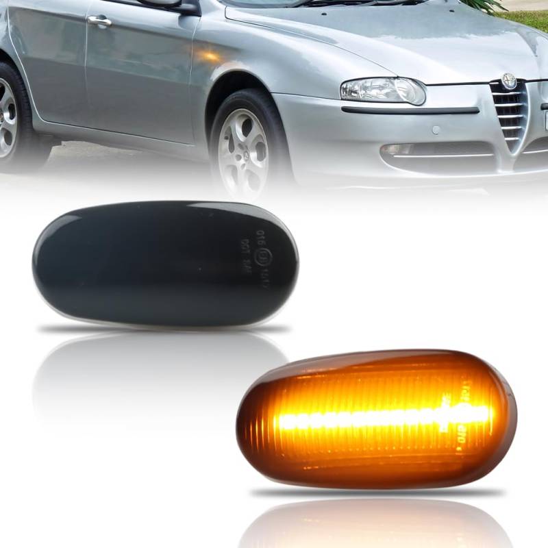 GSOWO Blinker Seitenblinker mit Canbus Fehlerfrei 2835 SMD für Alfa-romeo 147 2000-2004, GT 2003-2010, MiTo 2008-, Bravo II Hatchback 2007-2014, Voll-LED-Streifen Blinker, Schwarz, 2 Stücke von GSOWO