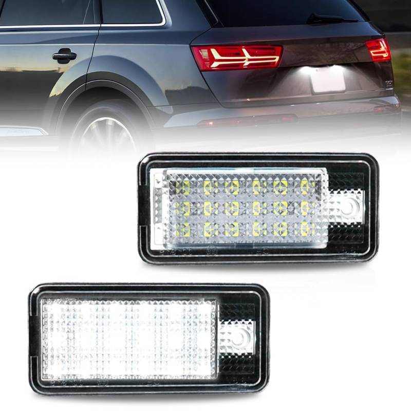 GSOWO LED Kennzeichenbeleuchtung für AU-DI Q7 B5 A8 S3 A6 C6 A3 8P A4 S4 A5 8F S8 RS4 RS6, [Langlebig & Effizient] Hochwertige Canbus Fehlerfrei 18 SMD LED Nummernschildbeleuchtung, 2 Stücke von GSOWO