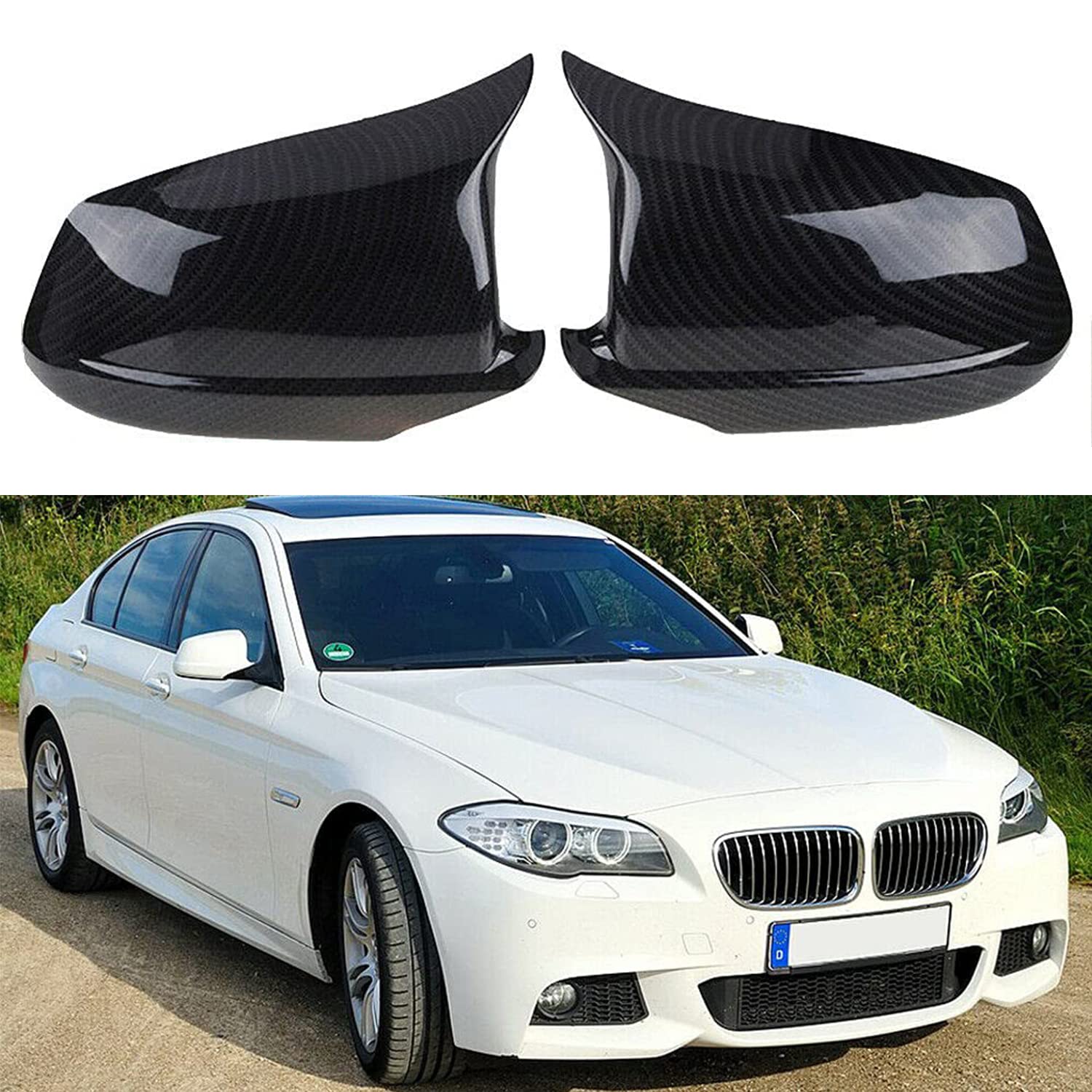 2 Stück glänzende Seitenspiegelabdeckungen, Rückspiegelabdeckungen, kompatibel mit BMW 5er F10 F11 Pre-LCI 2011-2013 (Kohlefaser-Look) von GSRECY