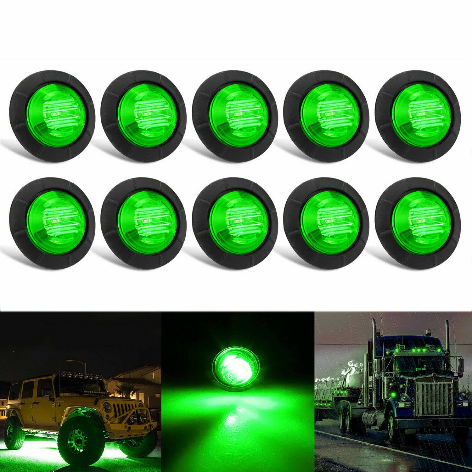 GSRECY 1,9 cm versiegelte, runde 24 V LED-Anzeigelampe für vorne und hinten, wasserdicht, für Autos, LKWs, Busse, Reisebusse (grün, 24 V) von GSRECY