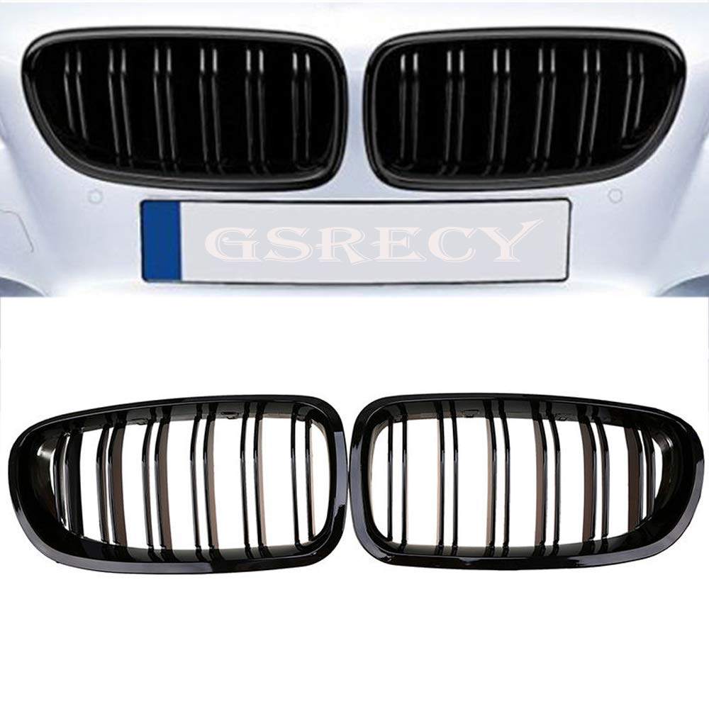 GSRECY Für 2010-2016 Limousine F10 F11 F18 Front Nierenstoßstange Twin Flossen Gitter 5 Serie 520i 520d 525d 525i 530d 535i 550i (1 satz) (Schwarz glänzend) von GSRECY