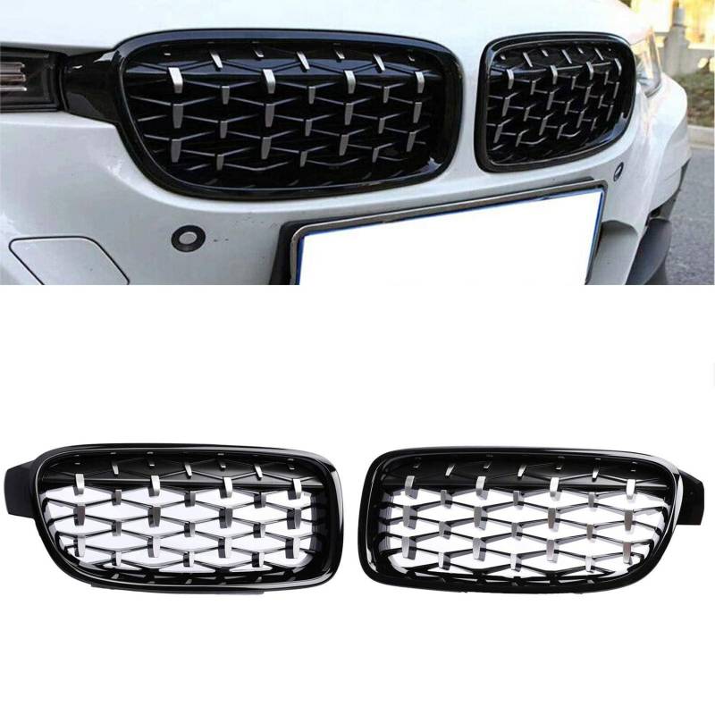 GSRECY Für F30 F31 2012-2018 3 Serie 318d 320d 330d 320i 328i 335i 335i xDrive Twin Fins Front Kindey Stoßstangengrill Grill Paar (Diamant-Schwarz glänzend) von GSRECY