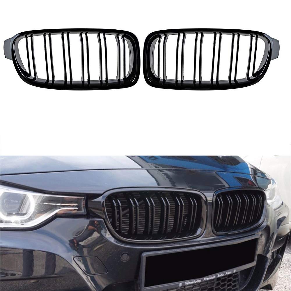 GSRECY Für F30 F31 2012-2018 3 Serie 318d 320d 330d 320i 328i 335i 335i xDrive Twin Fins Front Kindey Stoßstangengrill Grill Paar (Schwarz glänzend) von GSRECY