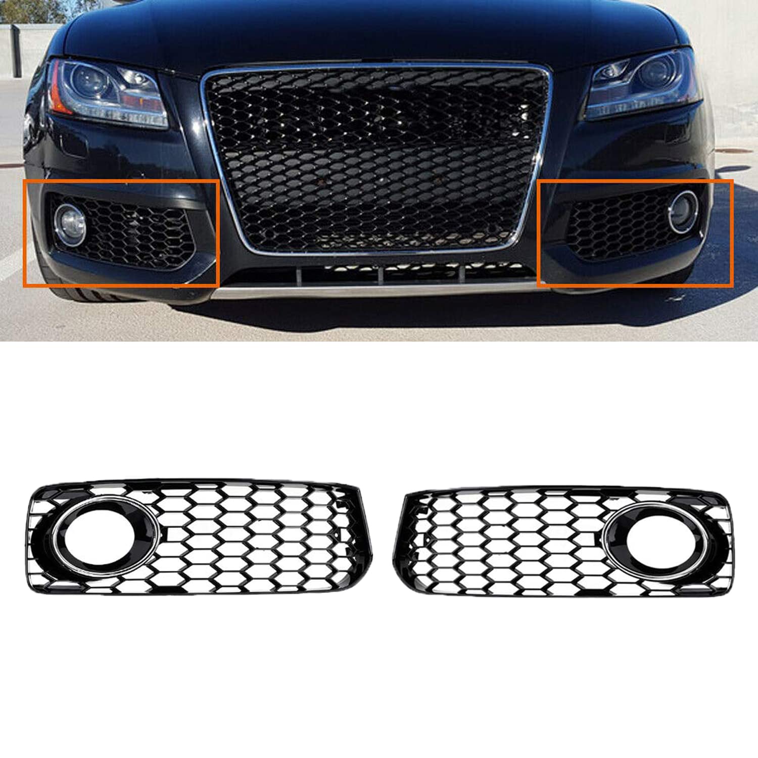 GSRECY Links Rechts Black & Chrome Trim Nebelscheinwerfer Stoßstangengrill Abdeckung für S5 B8 Coupe A5 S-Line 2008-2012 RS5 Style von GSRECY