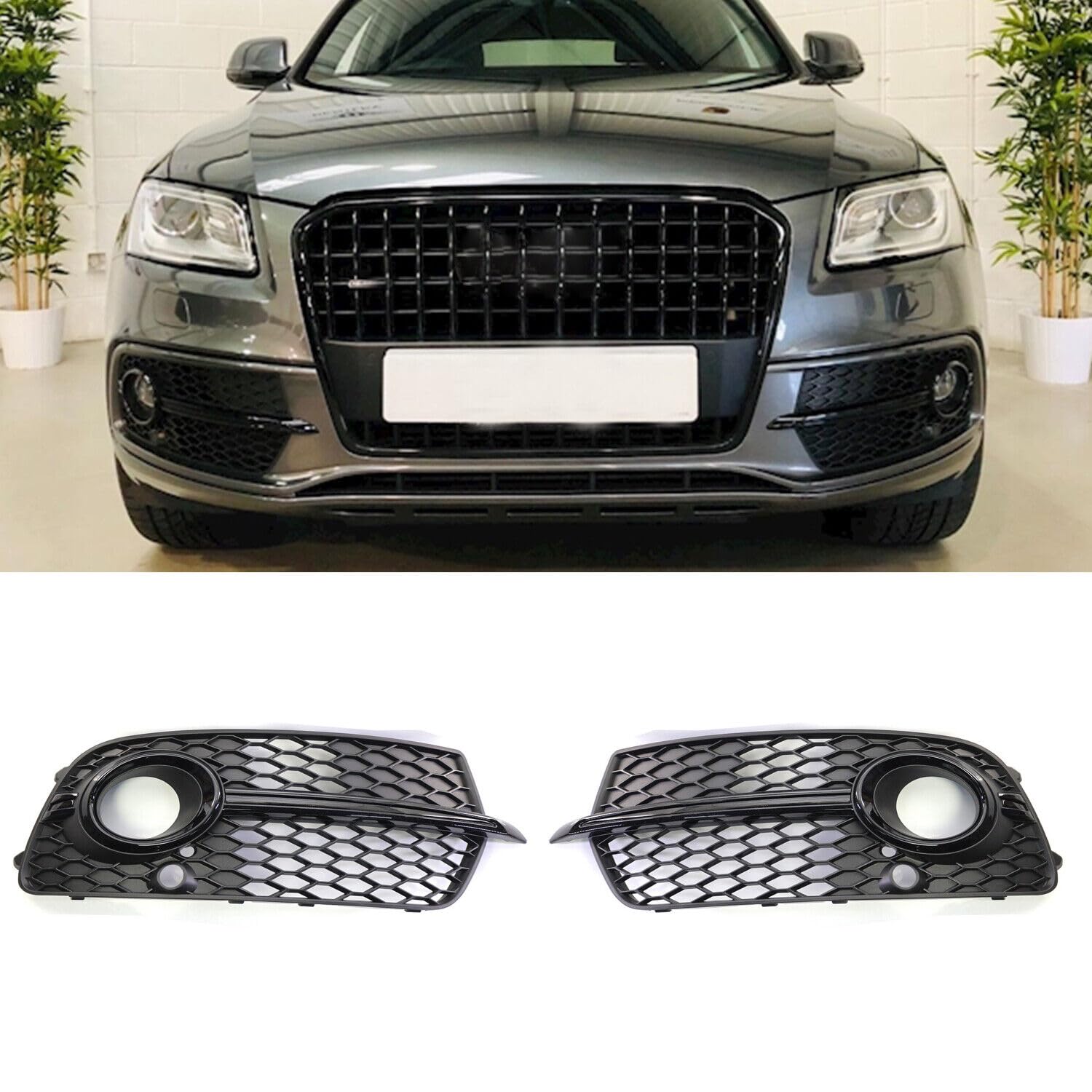 GSRECY Rechte und linke Seite Paar Frontstoßstange Grill Nebelscheinwerfer Vent Grille Abdeckung Kompatibel mit Audi Q5 S Line 2013-2017 (schwarz) von GSRECY