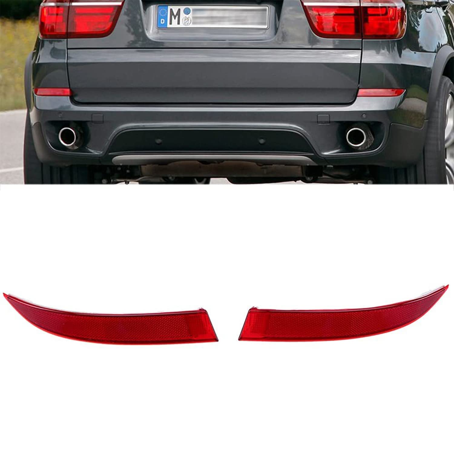 GSRECY Fahrer- und Beifahrerseite, kompatibel mit BMW X5 E70 LCI 2011 2012 2013, hintere Stoßstangenreflektor, rote Linse von GSRECY