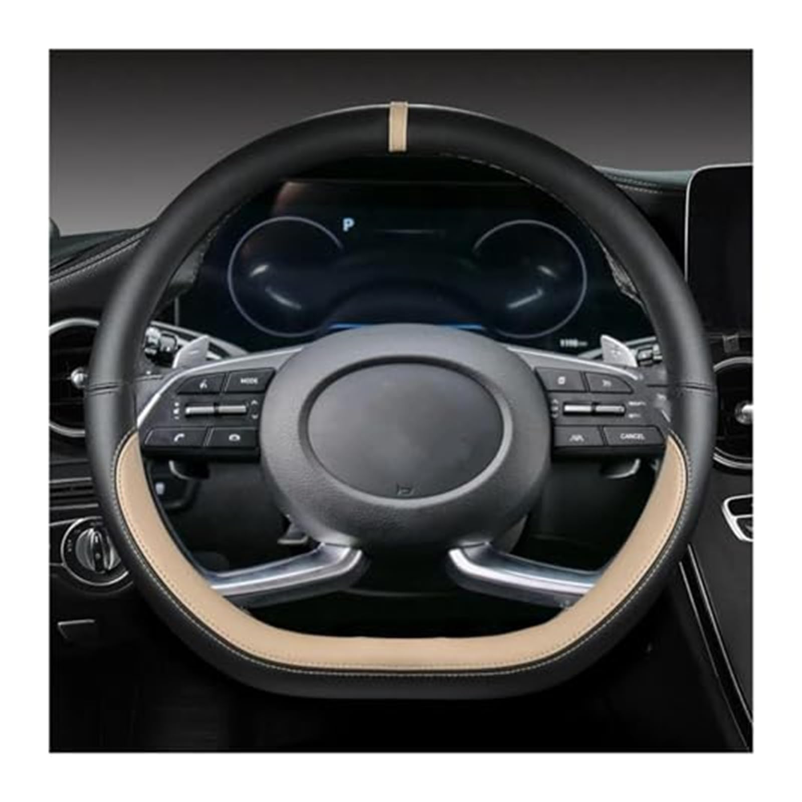 Lenkradbezug für Autos Für Hyundai Für Creta II 2021 2022 Mikrofaser Leder D Form Auto Lenkrad Abdeckung Lenkrad Abdeckung Lenkung Haube Schutz(Beige) von GTDTKGANAK