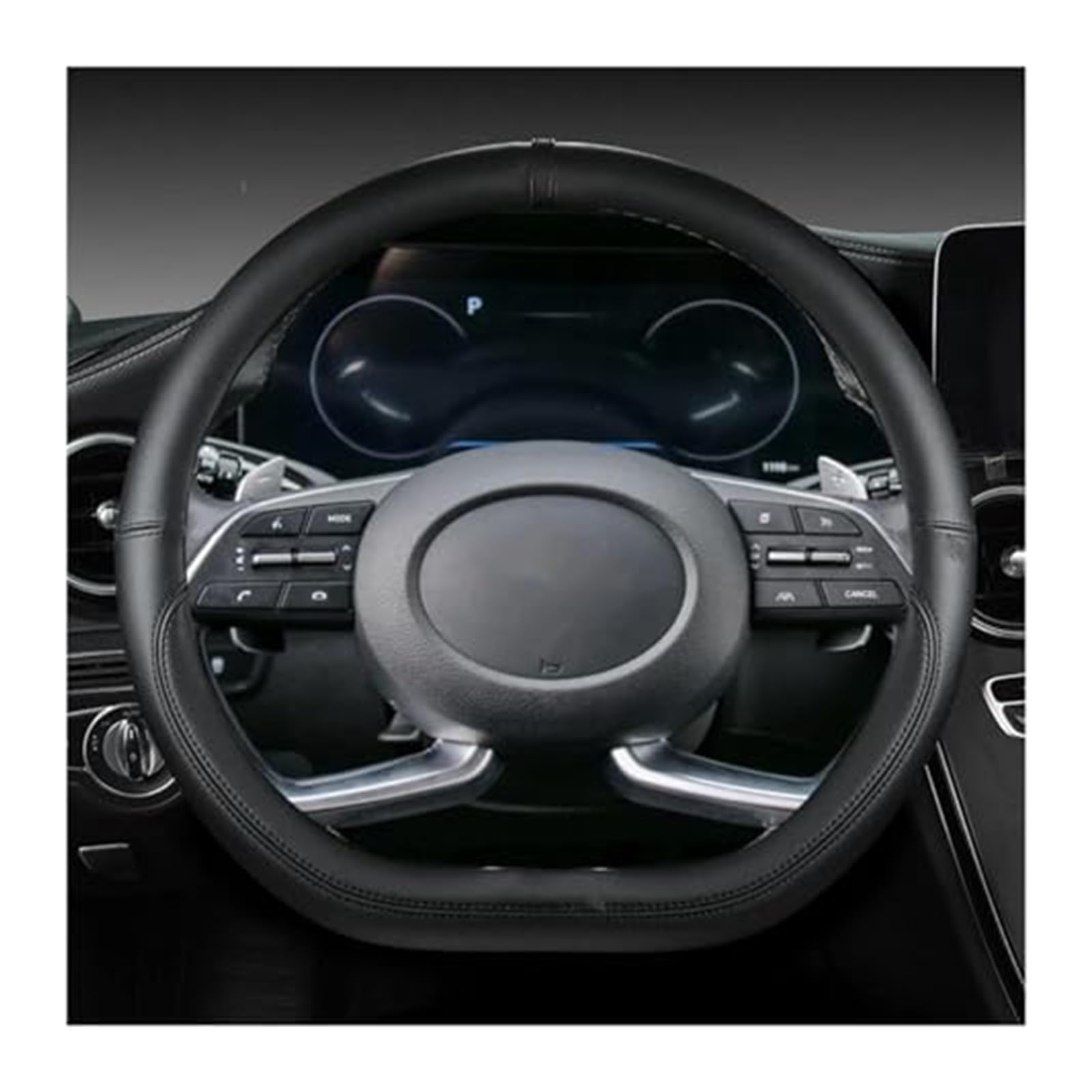 Lenkradbezug für Autos Für Hyundai Für Creta II 2021 2022 Mikrofaser Leder D Form Auto Lenkrad Abdeckung Lenkrad Abdeckung Lenkung Haube Schutz(Black) von GTDTKGANAK