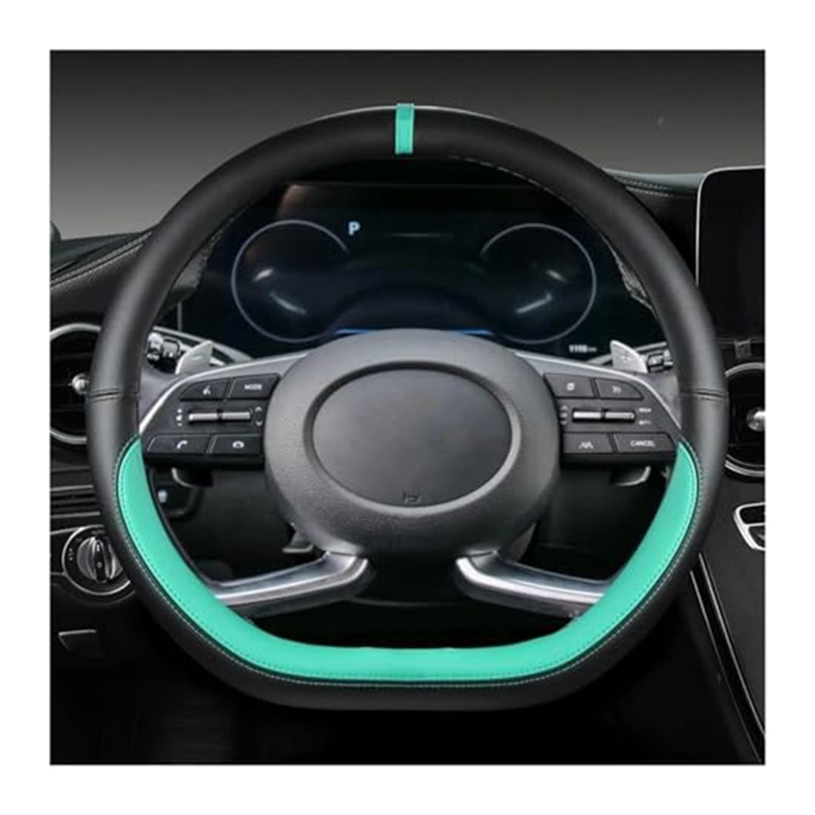Lenkradbezug für Autos Für Hyundai Für Creta II 2021 2022 Mikrofaser Leder D Form Auto Lenkrad Abdeckung Lenkrad Abdeckung Lenkung Haube Schutz(Green) von GTDTKGANAK