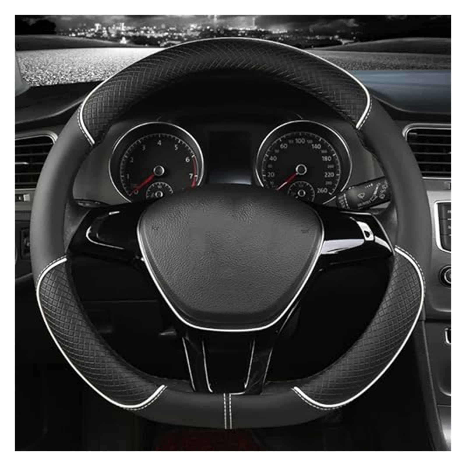 Lenkradbezug für Autos Für VW Für Transporter T6/T6.1 2015 2016 2017 2018 2019-2023 Carbonfaser-Leder Ultradünner schweißabsorbierender Komfort Schutz(Blackwhite) von GTDTKGANAK