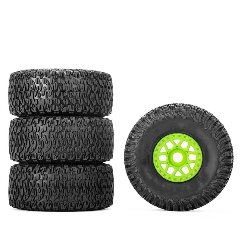 GTFRUQAS Für ARRMA Für Mojave 1/7 RC-Modellauto, Kurzstrecken-LKW-Zubehör, RC-Auto, Geländereifen, Räder, 4 Stück, 135 X 59 Mm, 17 Mm Adapter RC Autoreifen(Green,A) von GTFRUQAS