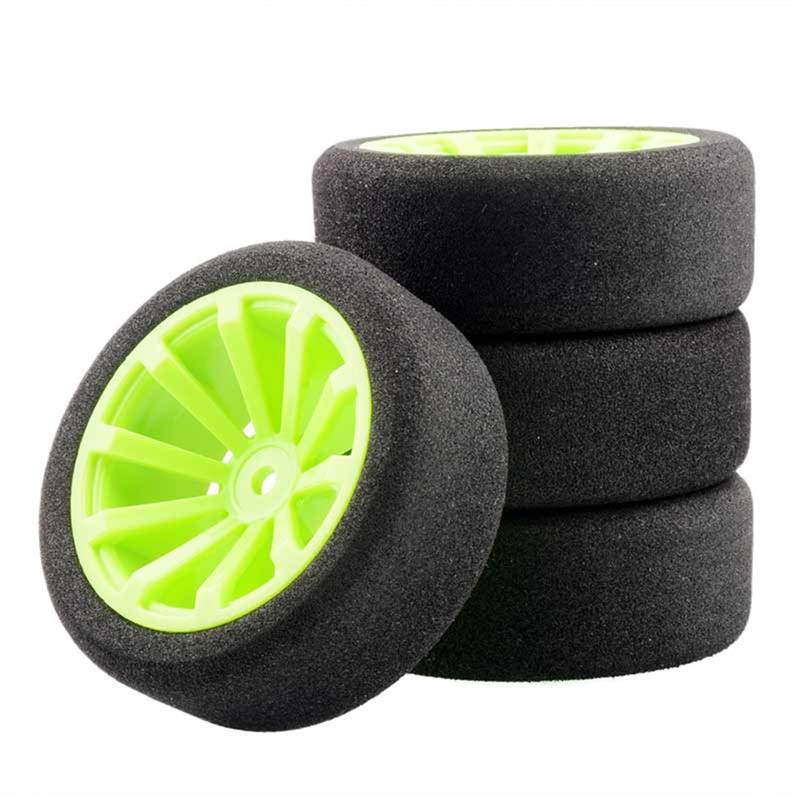 GTFRUQAS Für HSP Für HPI 1/10 On-Road-RC-Auto, 12 Mm Sechskant, RC-Rennwagen-Zubehör, 4-teiliges Set, Für Racing-Schaumstoffreifen-Felgenset RC Autoreifen(Green) von GTFRUQAS