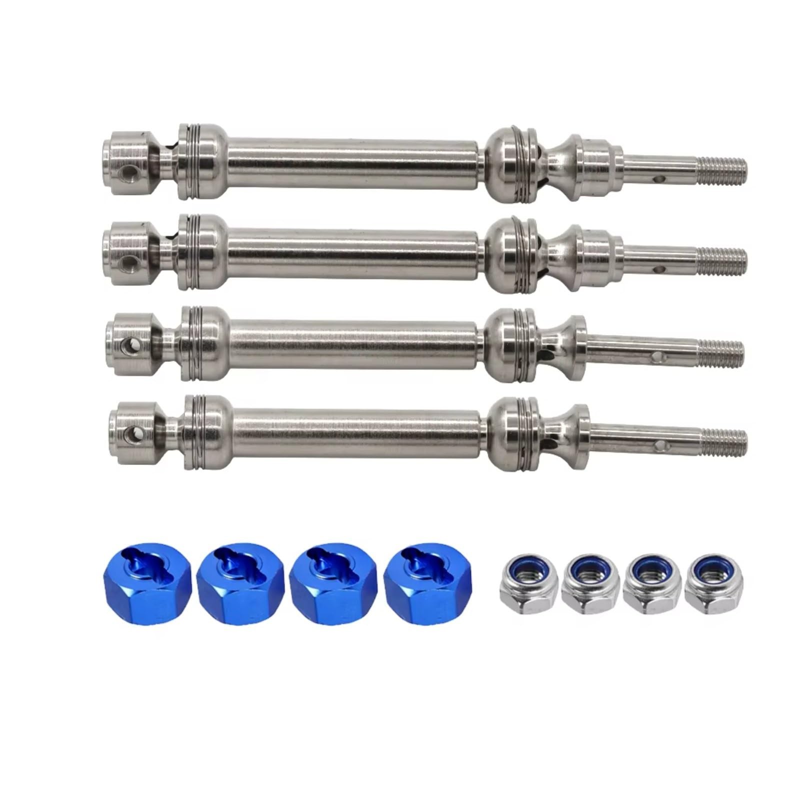 GTFRUQAS Für Slash Für Rustler Für Stampede Für VXL 4X4 4WD 1/10 4-teilige Vordere Und Hintere Antriebswelle Spline CVD 110-150 MM RC-Auto-Upgrade-Teile RC Autozubehör(Silver,1set) von GTFRUQAS