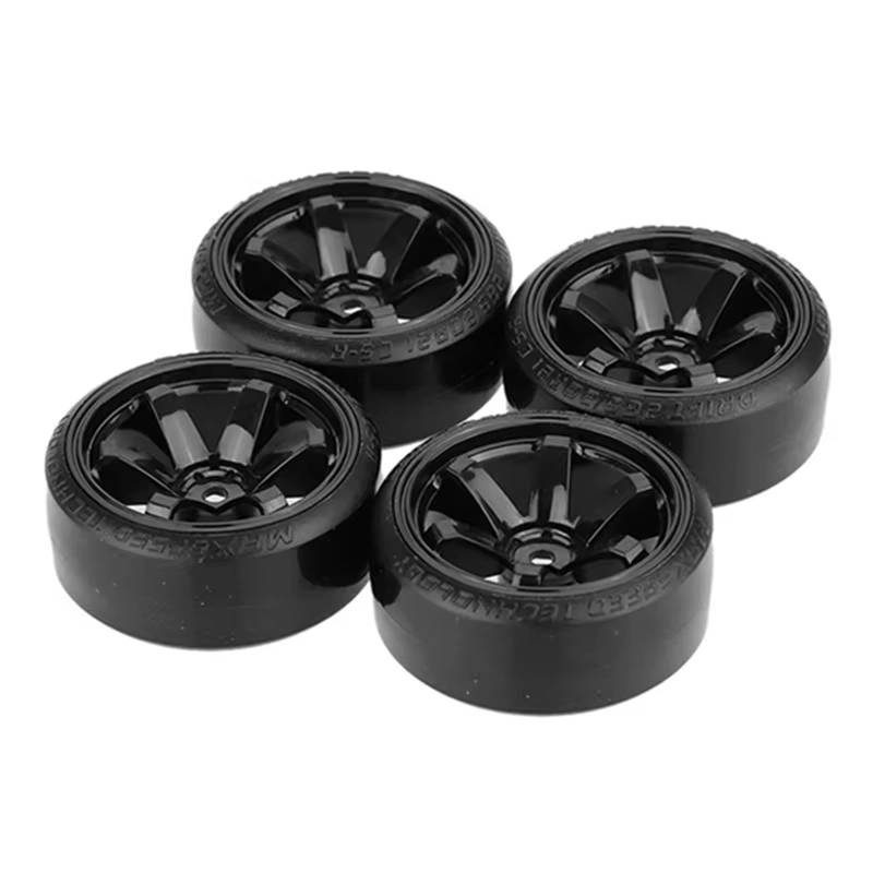 GTFRUQAS Für Traxxas Für HSP Für Tamiya Für HPI Für Kyosho 4Pcs Drift Auto Reifen Felge Harte Rad Reifen Für 1/10 Driften RC Auto RC Autoreifen(Black) von GTFRUQAS