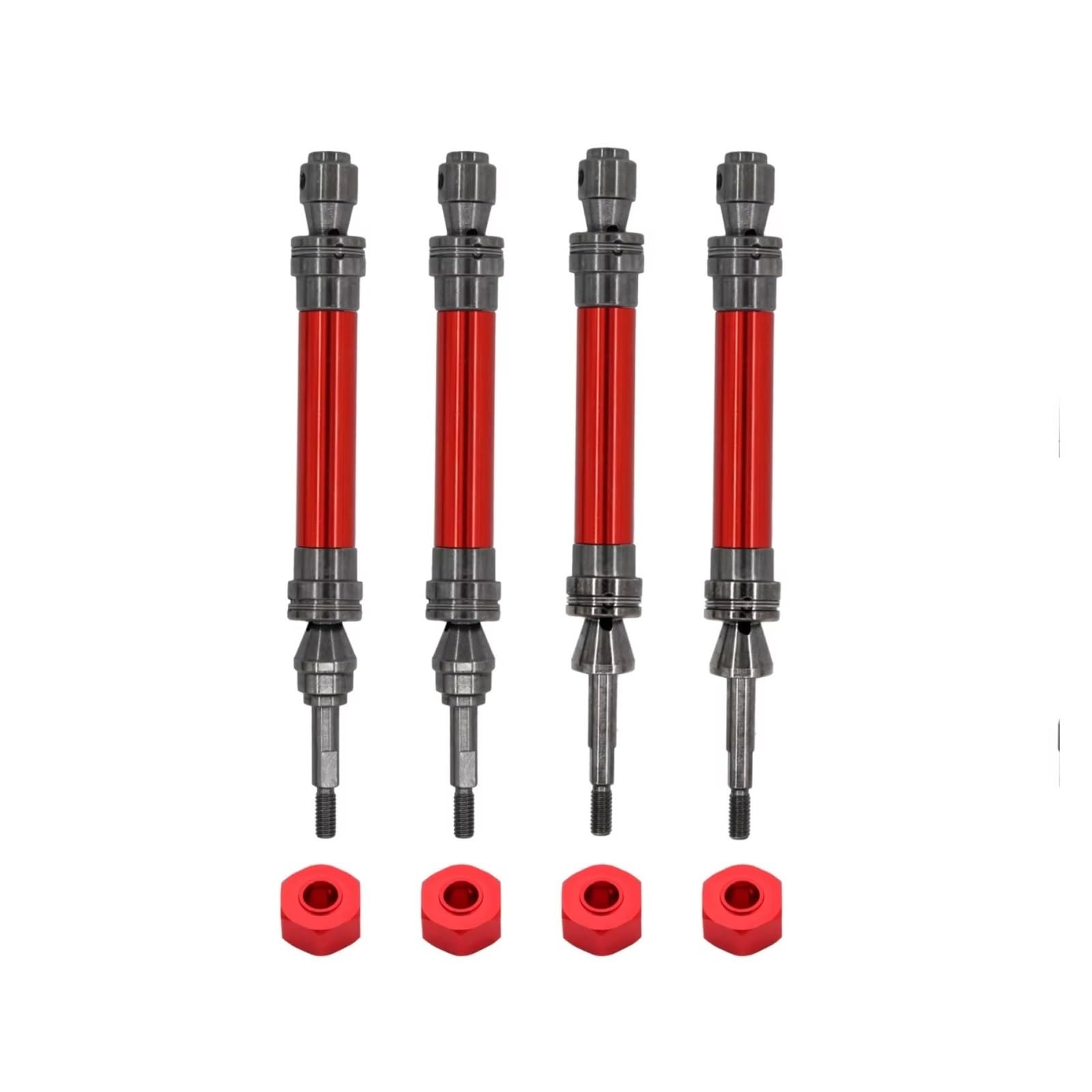 GTFRUQAS Für Traxxas Für Slash Für Rustler Für Stampede Für Hoss Für VXL 1/10 4X4 Metall-Antriebswelle Vorne Und Hinten CVD-RC-Auto-Upgrade-Teile RC Autozubehör(Red,1set) von GTFRUQAS