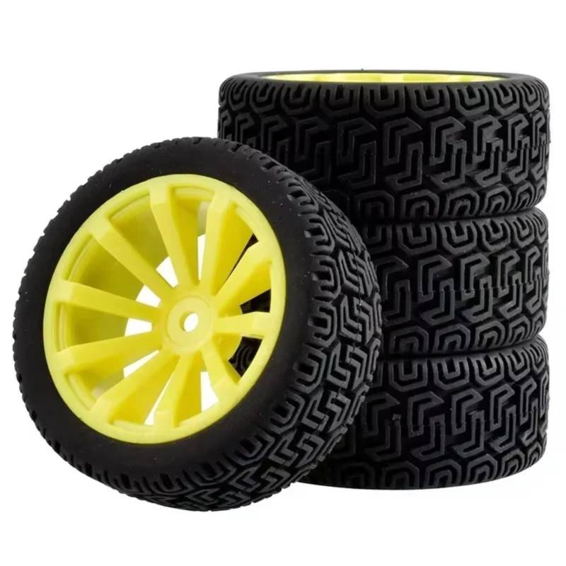 GTFRUQAS Für WLtoys 144001 1/18 1/16 1/10 Autoreifen 4er-Pack RC-Auto Gummireifen Räder Felgen 12 Mm Sechskantnabe Schwarz Weiß Gelb Rot Schwarz Rot Grün RC Ersatzteile(Yellow) von GTFRUQAS