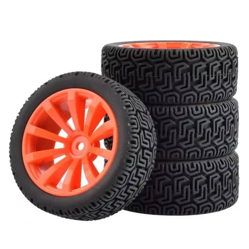 GTFRUQAS Für WLtoys 144001 1/18 1/16 1/10 Autoreifen RC Auto Gummireifen Räder Felgen 12mm Sechskantnabe 4 Stück RC Autoreifen RC Ersatzteile(Red) von GTFRUQAS