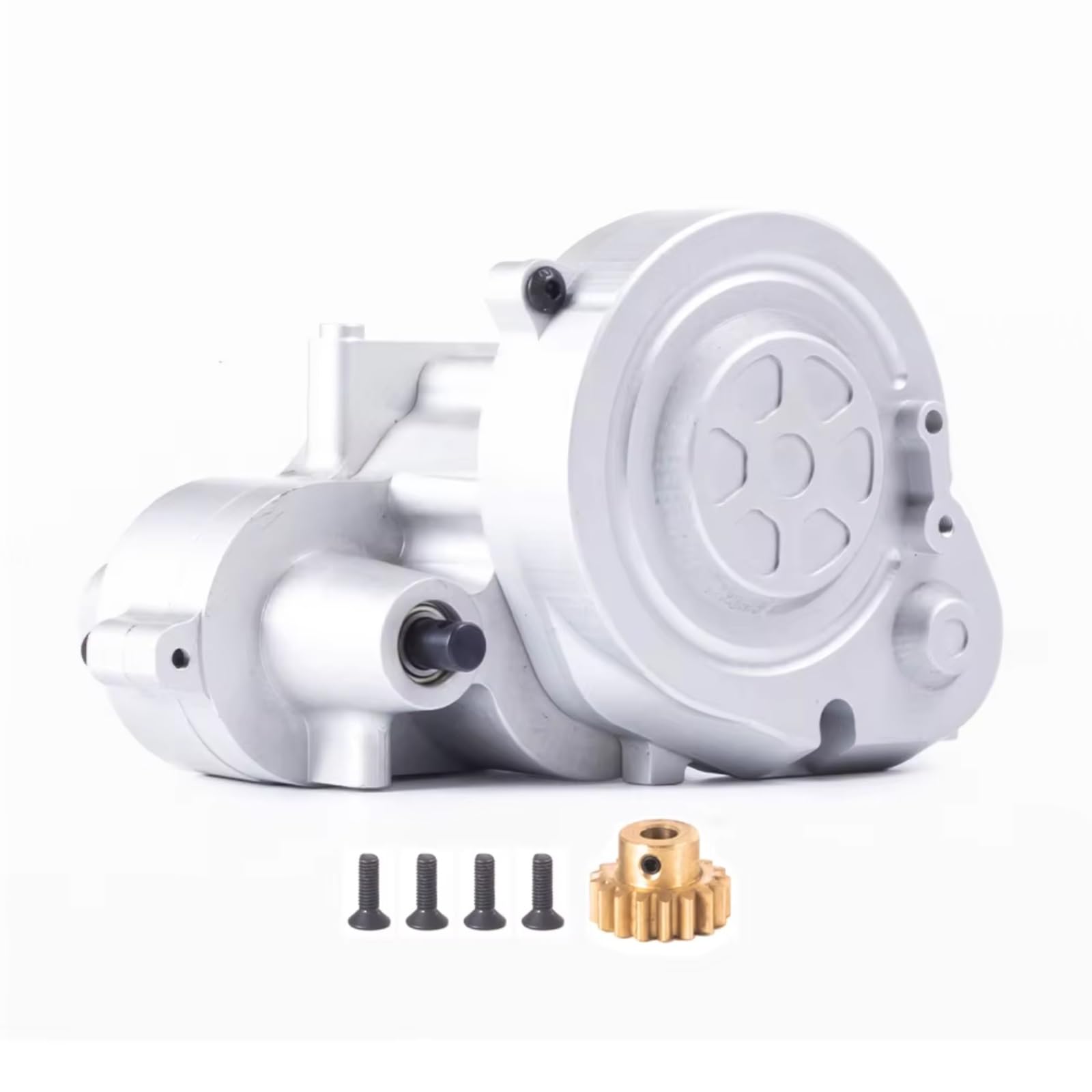 GTFRUQAS RC Autozubehö Für Axial RBX10 Für Ryft 1/10 Metallgetriebe Getriebebox Mit Getriebe Mit 17T Ritzel Messing RC Crawler Auto Upgrade Teile(Silver) von GTFRUQAS