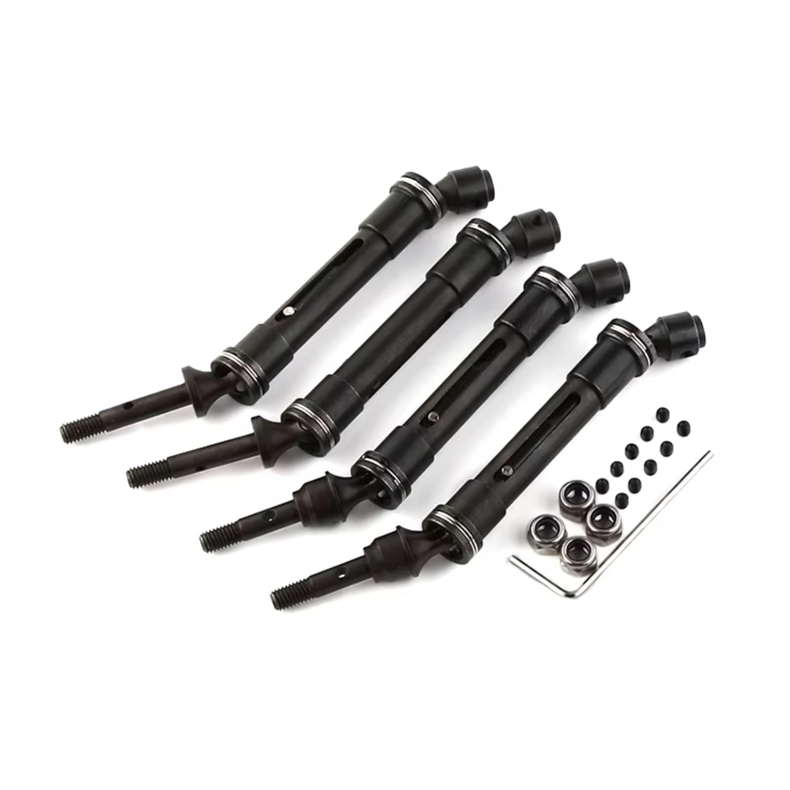 GTFRUQAS RC Autozubehö Für Traxxas Für Slash 4X4 Für Rustler Für VXL Für Stampede 4X4 Für VXL 1/10 Stahl CVD Vorne Hinten Antriebswelle Montage Heavy Duty Auto Teile(Black,4pcs) von GTFRUQAS