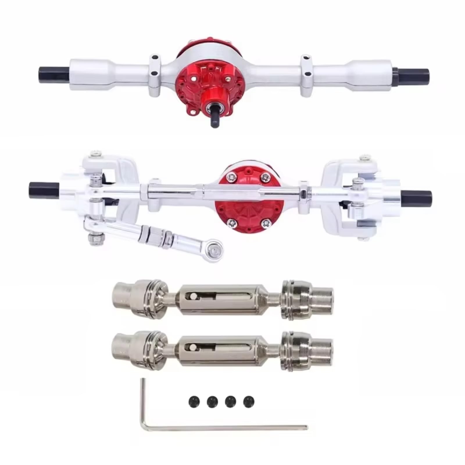 GTFRUQAS RC Autozubehö Für WPL C14 C24 C34 C44 C54 B14 B24 1/16 Metall Vordere Hinterachse Und Antriebswelle Set RC Auto Upgrade Teile Zubehör(Silver,B) von GTFRUQAS