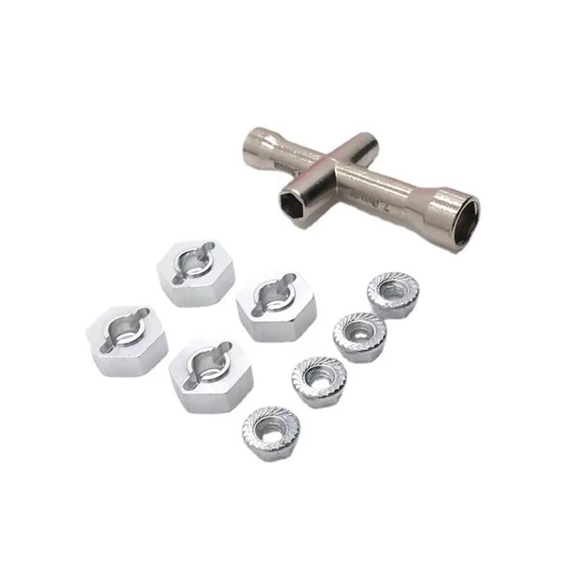 GTFRUQAS RC Autozubehör Für MN-999 1/10 12mm Metall Upgrade Modifizierter Sechskantadapter Reifenschlüssel Fernbedienung Crawler Fahrzeug Upgrade Teile Zubehör(Silver) von GTFRUQAS