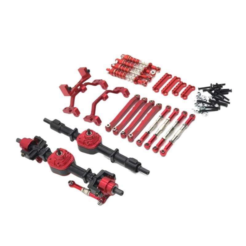 GTFRUQAS RC Ersatzteile Für MN Für D90 Für D91 Für D96 Für MN98 99S 1/12 Metall-Upgrade Vorder- Und Hinterachse Baugruppe Spurstange Stoßdämpfer Kit RC Autoteile(Burgundy) von GTFRUQAS