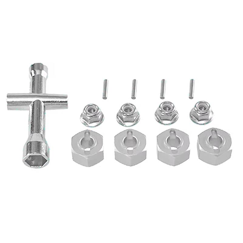 RC Autozubehö Für Hyper Go Für MJX 14209-10 H14BM 14301 02 03 H16BM 1/14 1/16 Kreuzschlüssel Hex Set M4 Mutter Metall Fernbedienung Auto Upgrade Teile(Silver) von GTFRUQAS
