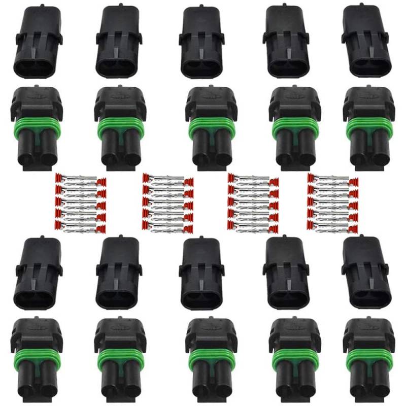 GTIWUNG 10 TLG 2,5 mm Series 2 polig Stecker Steckverbinder Wasserdicht, Steckdose Set für KFZ, Auto Elektrischer Anschluss Stecker von GTIWUNG