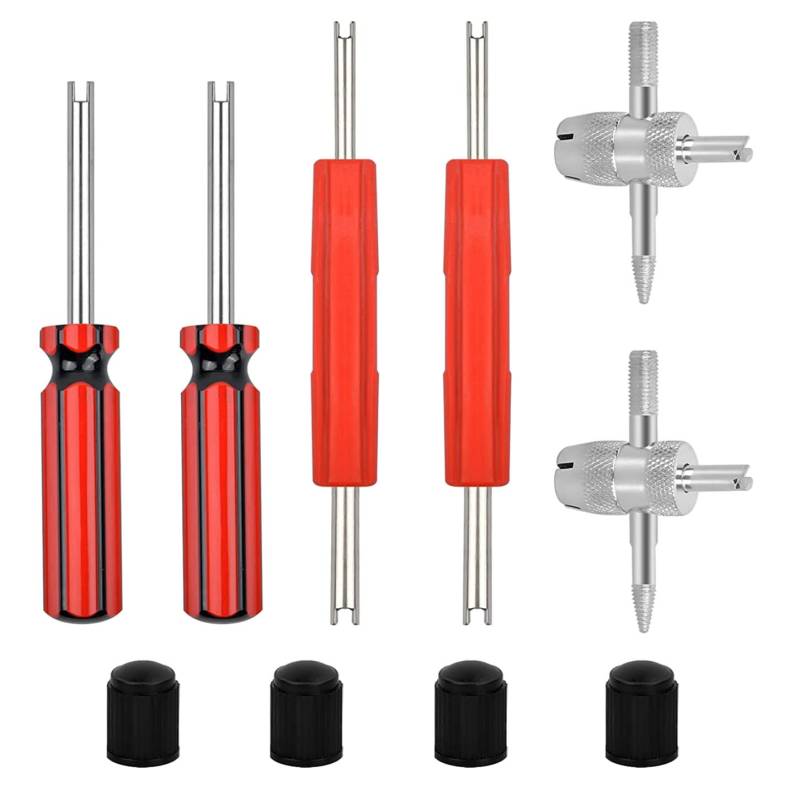 GTIWUNG 10-Teilig Reifenventilentferner Set,Doppel-und Einzelkopf-Ventileinsatz-Entferner,Ventil Entferner,Reifenventil Kappen, Reifenventil Schlüssel,4 in 1 Ventilschlüssel für Auto,Motorrad,Fahrrad von GTIWUNG