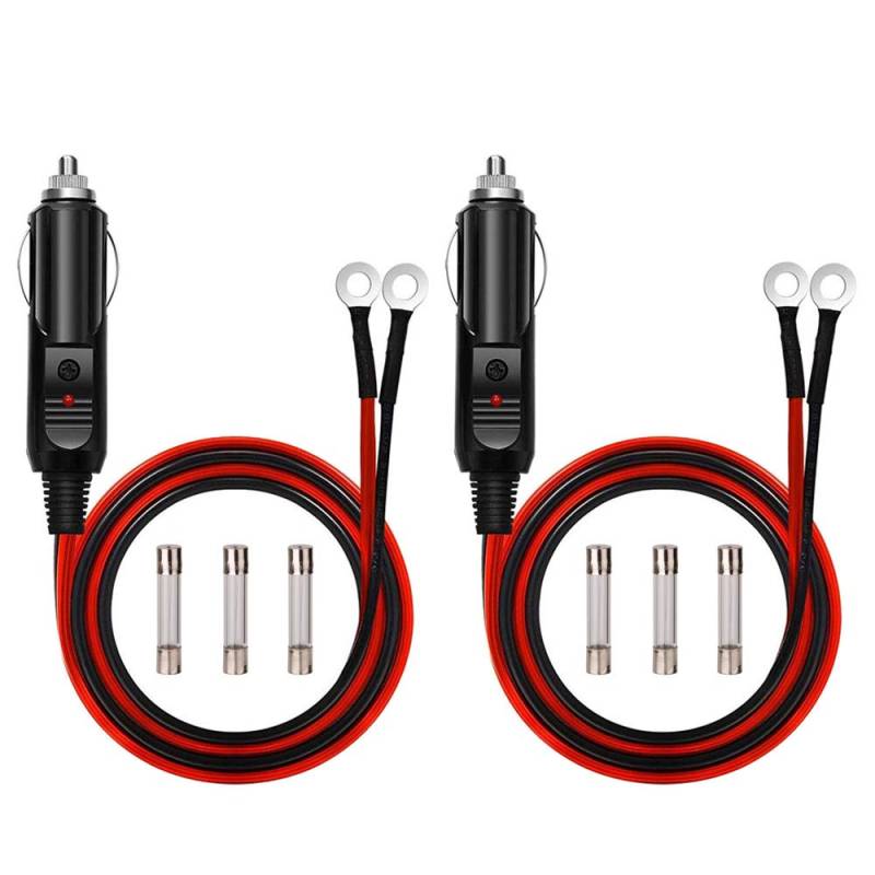 GTIWUNG 2 Stück KFZ Wechselrichter Kabel 12V 24V Zigarettenanzünderkabel Buchse Stecker auf O-Ring-Anschluss mit 15A Sicherung, 16AWG 50cm/1,6Ft Netzteil Kabel für auto inverter, luftpumpe von GTIWUNG