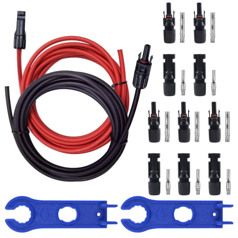 GTIWUNG 2 Stück Solarkabel Anschlusskabel PV Kabel Verlängerungskabel mit Steckern (Stecker und Buchse) 4mm² 2m 12AWG Solar Panel Verbindungskabel mit 5 Paar Kabelstecker für Photovoltaik Montage von GTIWUNG